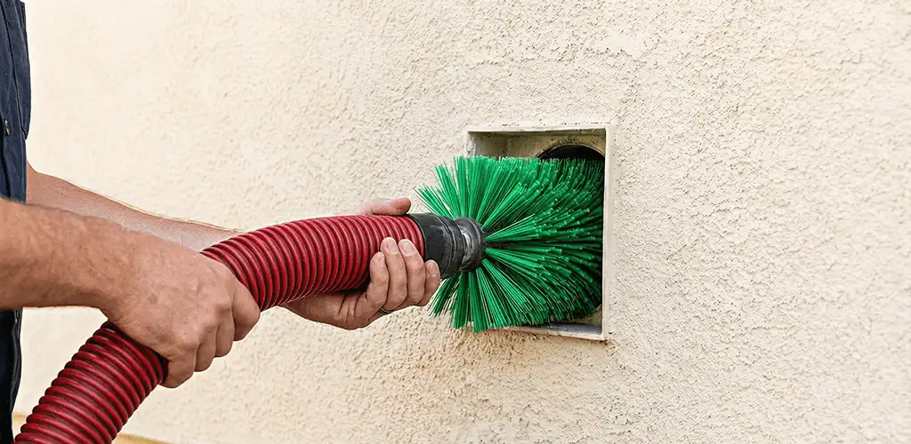 Air duct cleaning brush removing debris from a vent opening in West Palm Beach, FL