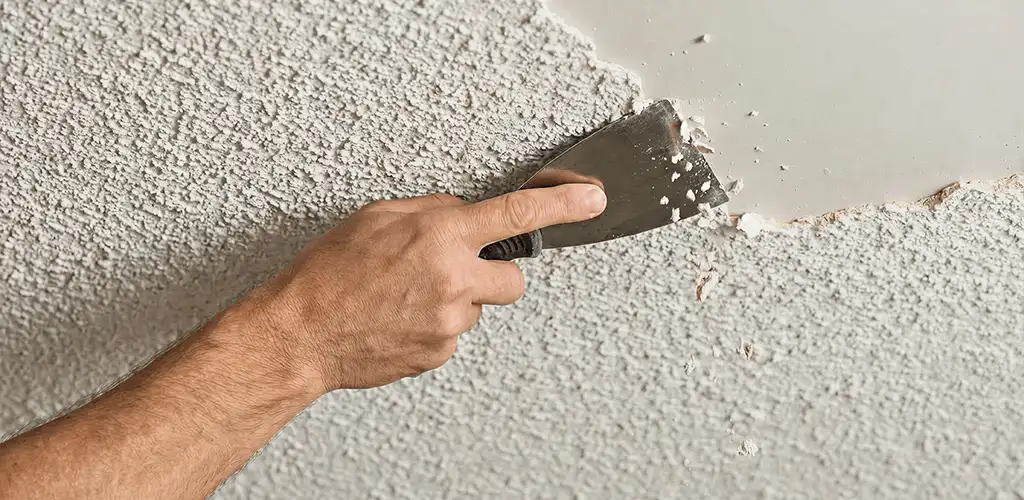Popcorn ceiling removal scraping off textured ceiling finish in West Palm Beach, FL