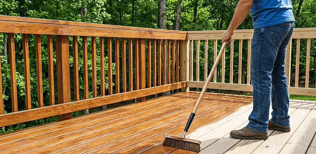 Deck staining and sealing application on a wood deck in West Palm Beach, FL