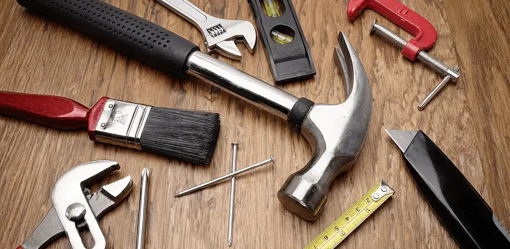 Handyman tools laid out for home repair and maintenance work in West Palm Beach, FL