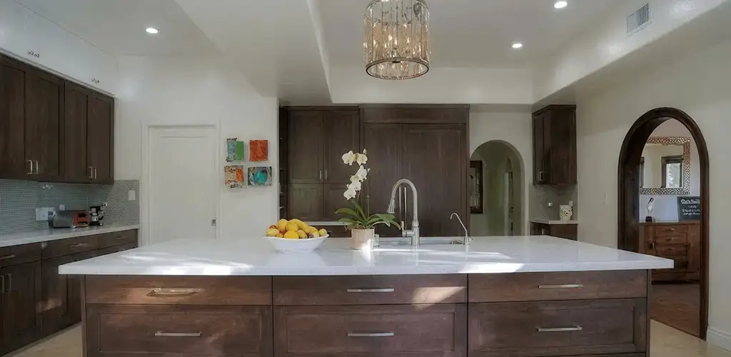 Cabinet refacing project with updated kitchen cabinets and island in West Palm Beach, FL